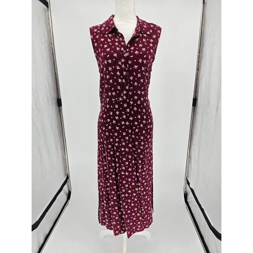 Emma & Michele Burgundy Floral Sleeveless Button Front Midi Dress Large 110438BL